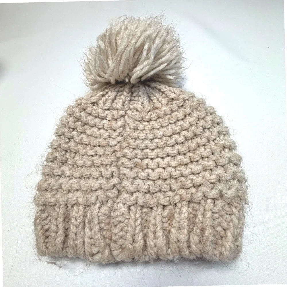 Nardi & Tagliaferri Chunky Knit Wool Alpaca Pom Beanie |‎ Made in Italy | Cream